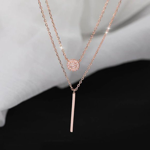 *NEW 925 Silver Diamond Coin Bar Layered Necklace - Picture 6 of 8